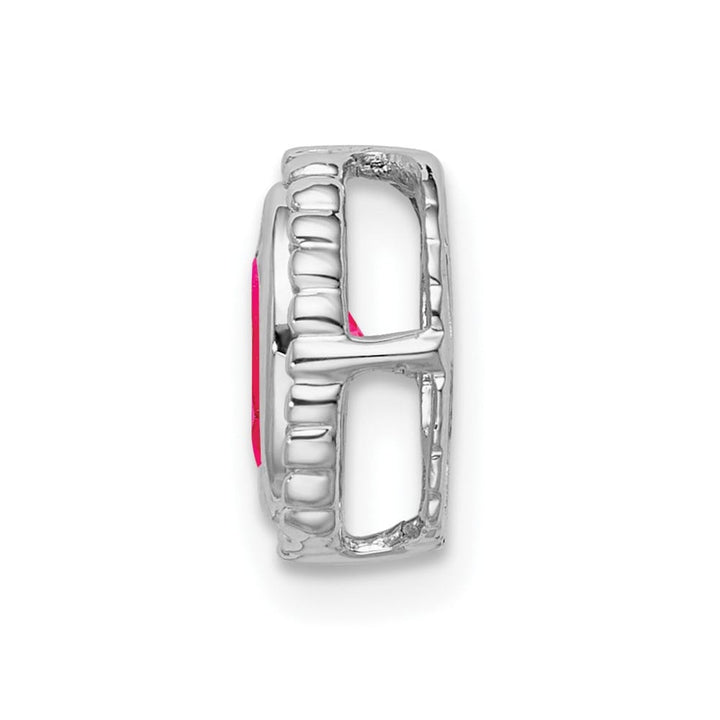 14K White Gold Oval Ruby Beaded Edge Chain Slide