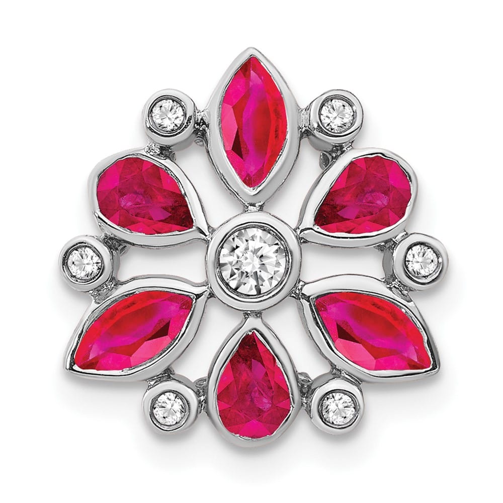 14K White Gold Pear and Marquise Ruby and Diamond Chain Slide