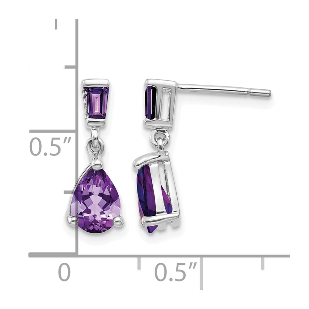 14K White Gold Pear/Baguette Amethyst Dangle Post Earrings, view 4 of 4