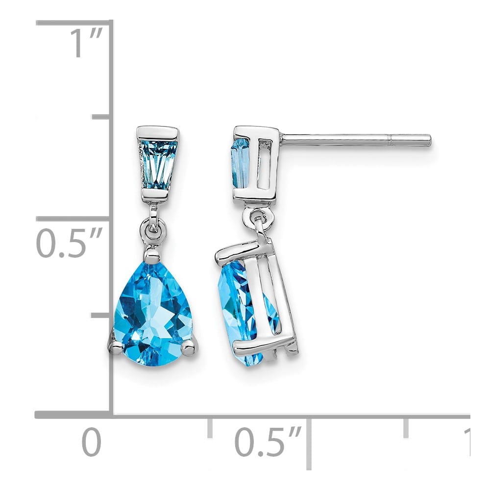 14K White Gold Pear/Baguette Blue Topaz Dangle Post Earrings, view 4 of 4