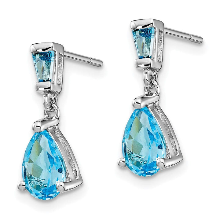 14K White Gold Pear/Baguette Blue Topaz Dangle Post Earrings, view 2 of 4