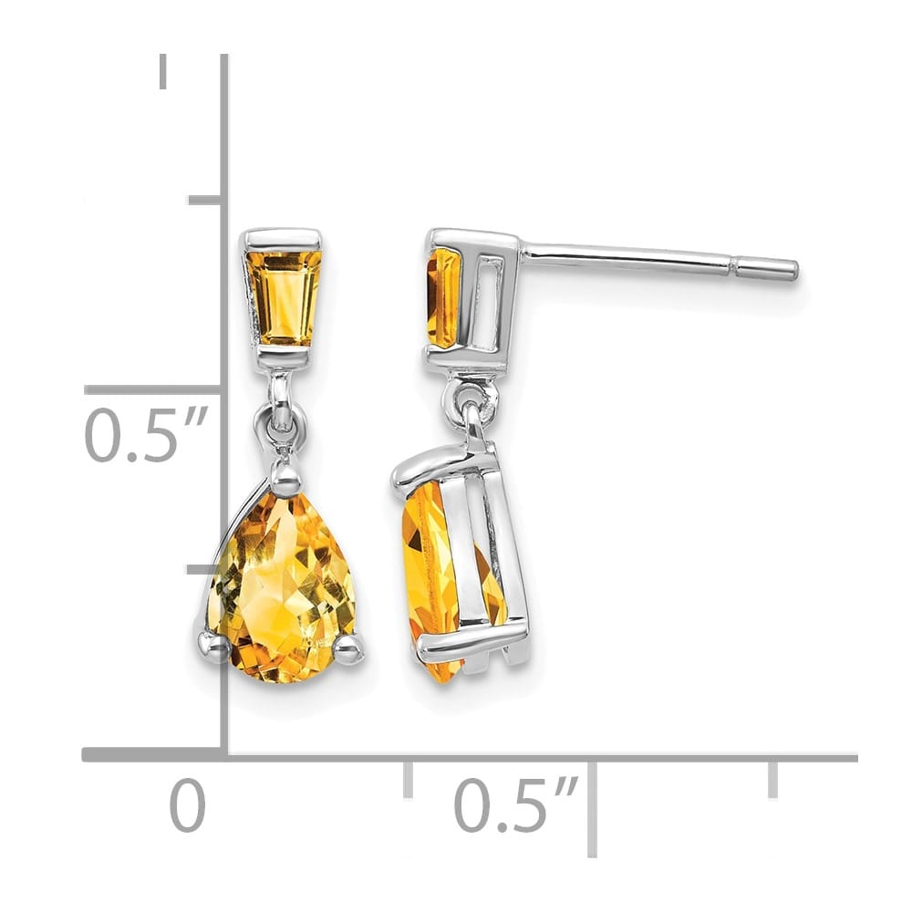 14K White Gold Pear/Baguette Citrine Dangle Post Earrings