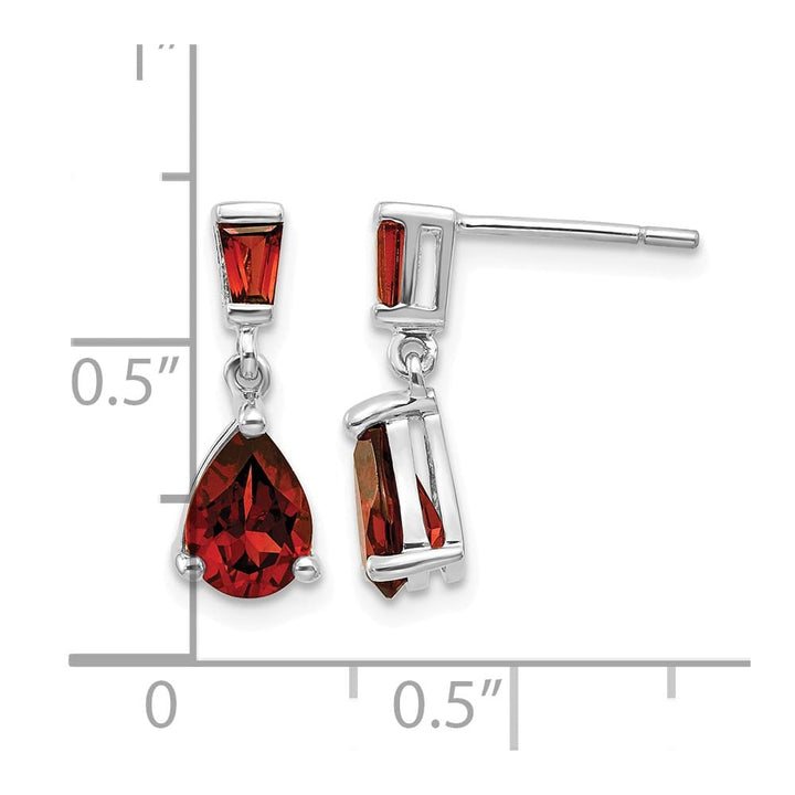 14K White Gold Pear/Baguette Garnet Dangle Post Earrings, view 4 of 4