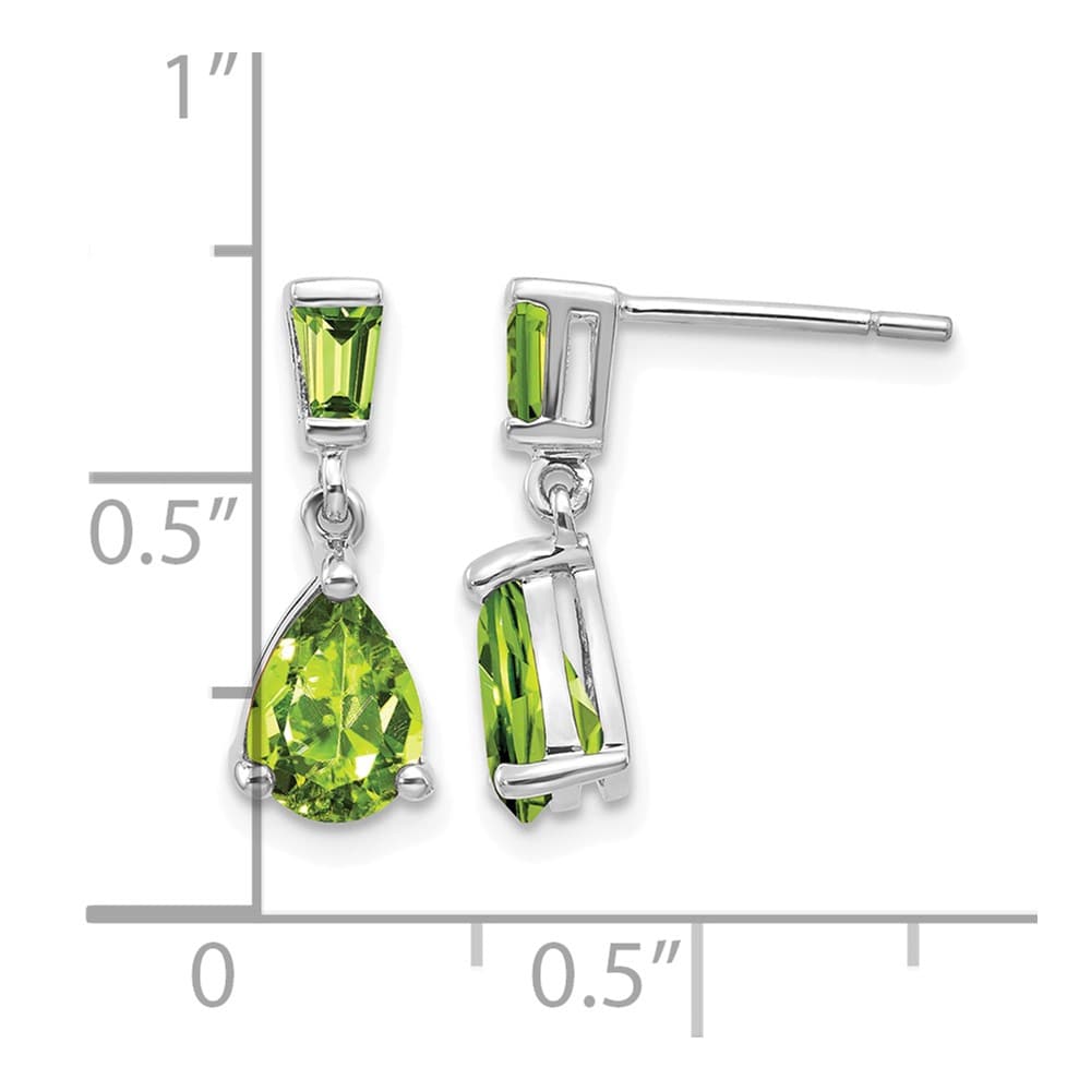 14K White Gold Pear/Baguette Peridot Dangle Post Earrings, view 4 of 4
