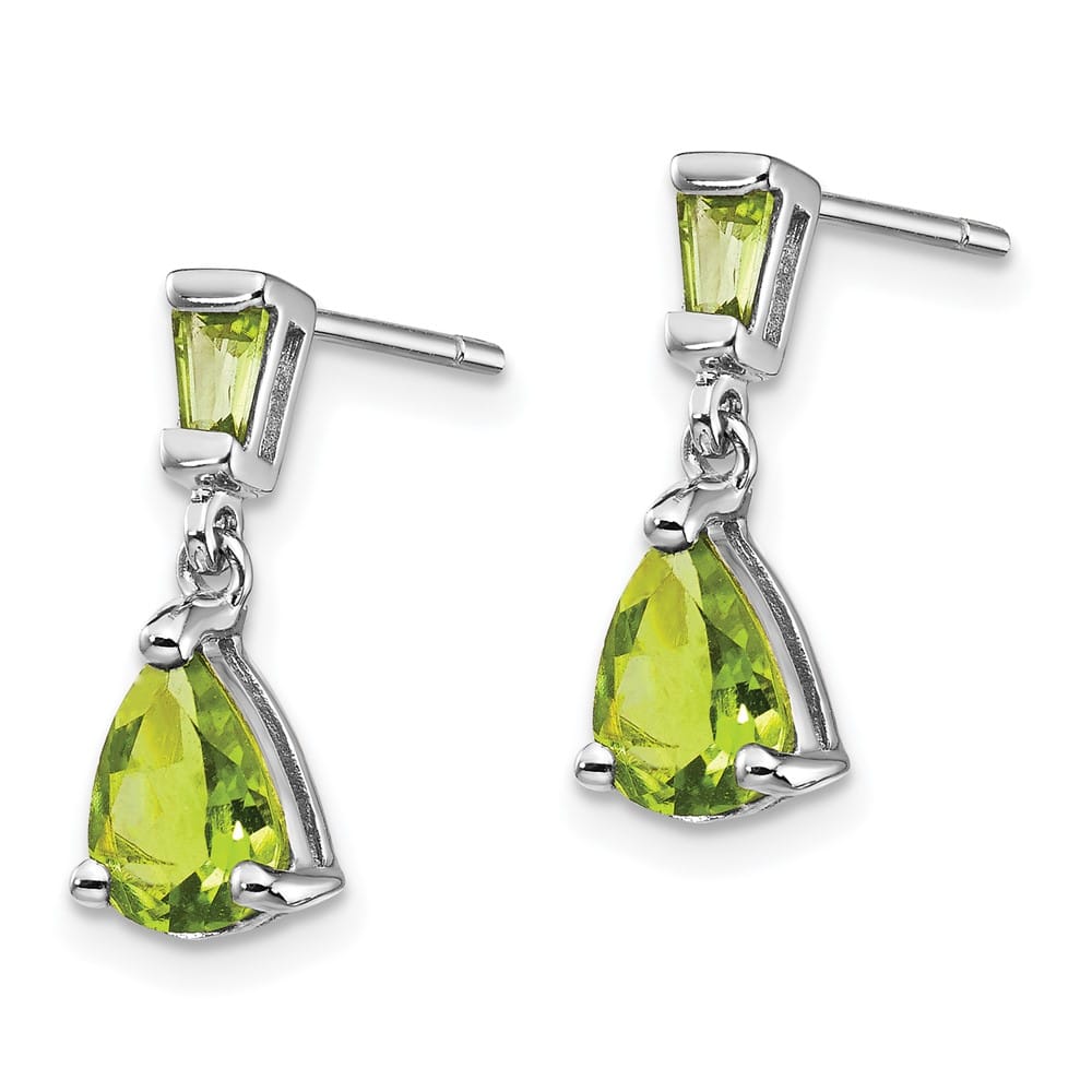 14K White Gold Pear/Baguette Peridot Dangle Post Earrings, view 2 of 4