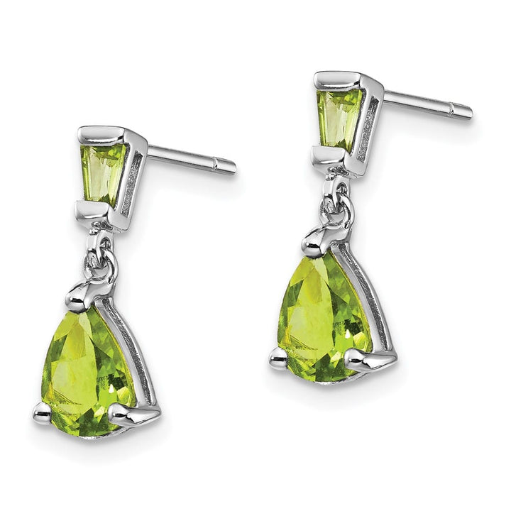 14K White Gold Pear/Baguette Peridot Dangle Post Earrings, view 2 of 4