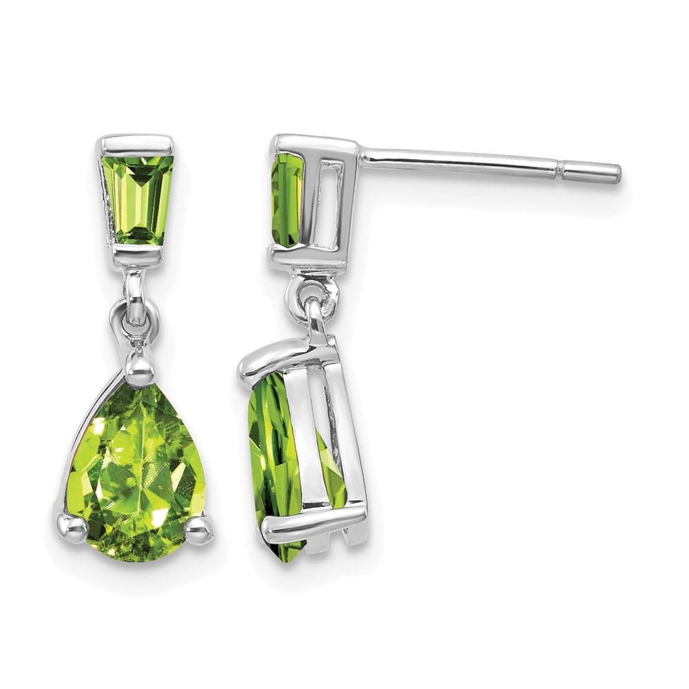 14K White Gold Pear/Baguette Peridot Dangle Post Earrings, view 1 of 4