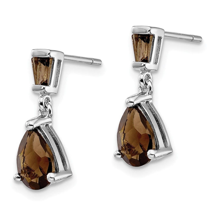14K White Gold Pear/Baguette Smoky Quartz Dangle Post Earrings, view 2 of 4