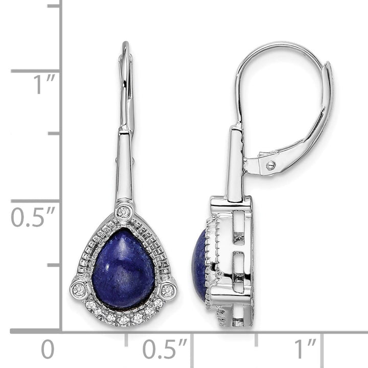 14K White Gold Pear Blue and 1/8 carat Diamond Leverback Earrings, view 4 of 4