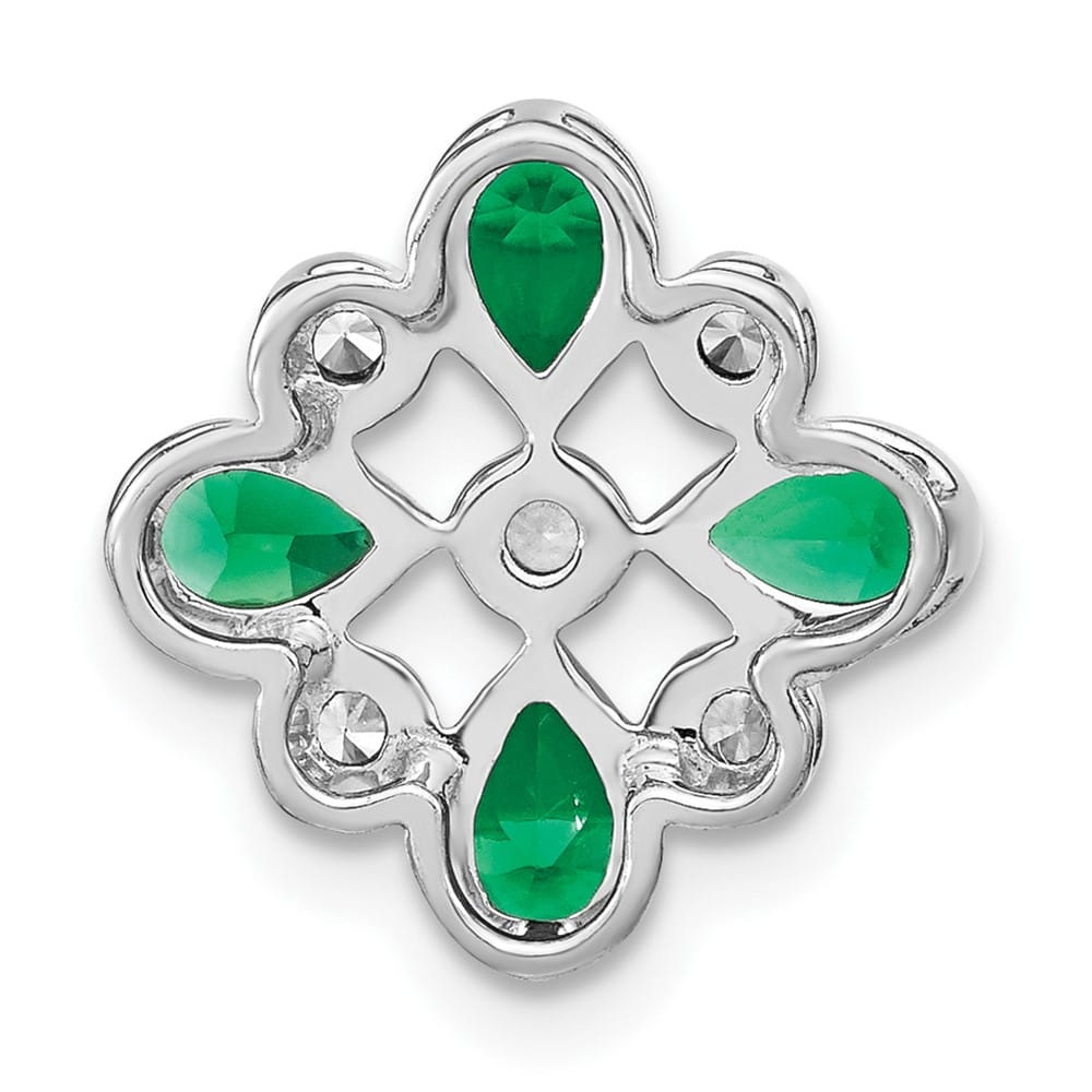 14K White Gold Pear Emerald and Diamond Chain Slide