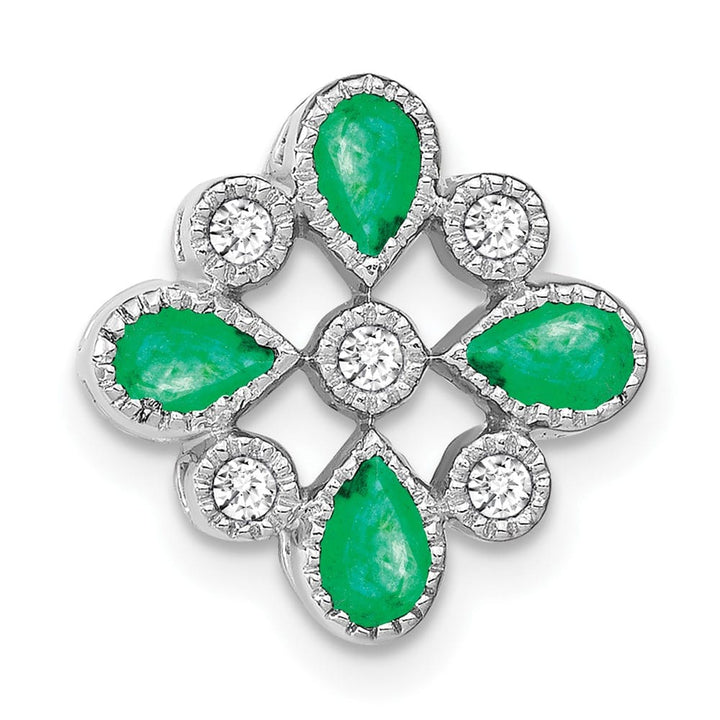 14K White Gold Pear Emerald and Diamond Chain Slide