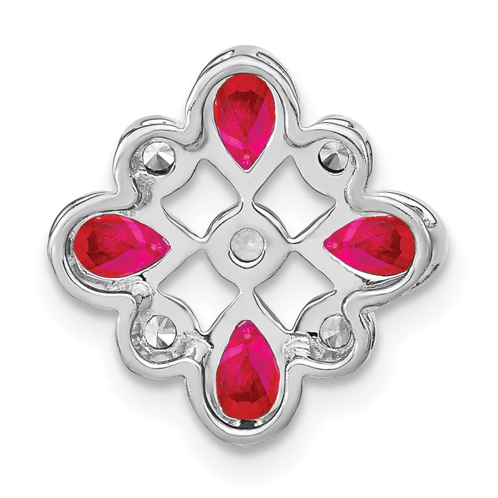 14K White Gold Pear Ruby and Diamond Chain Slide