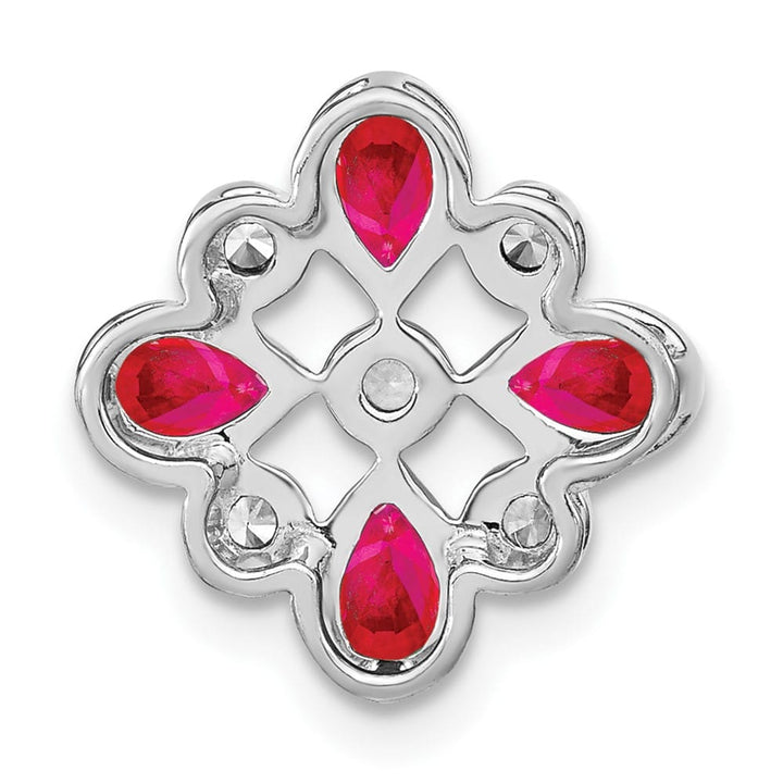 14K White Gold Pear Ruby and Diamond Chain Slide