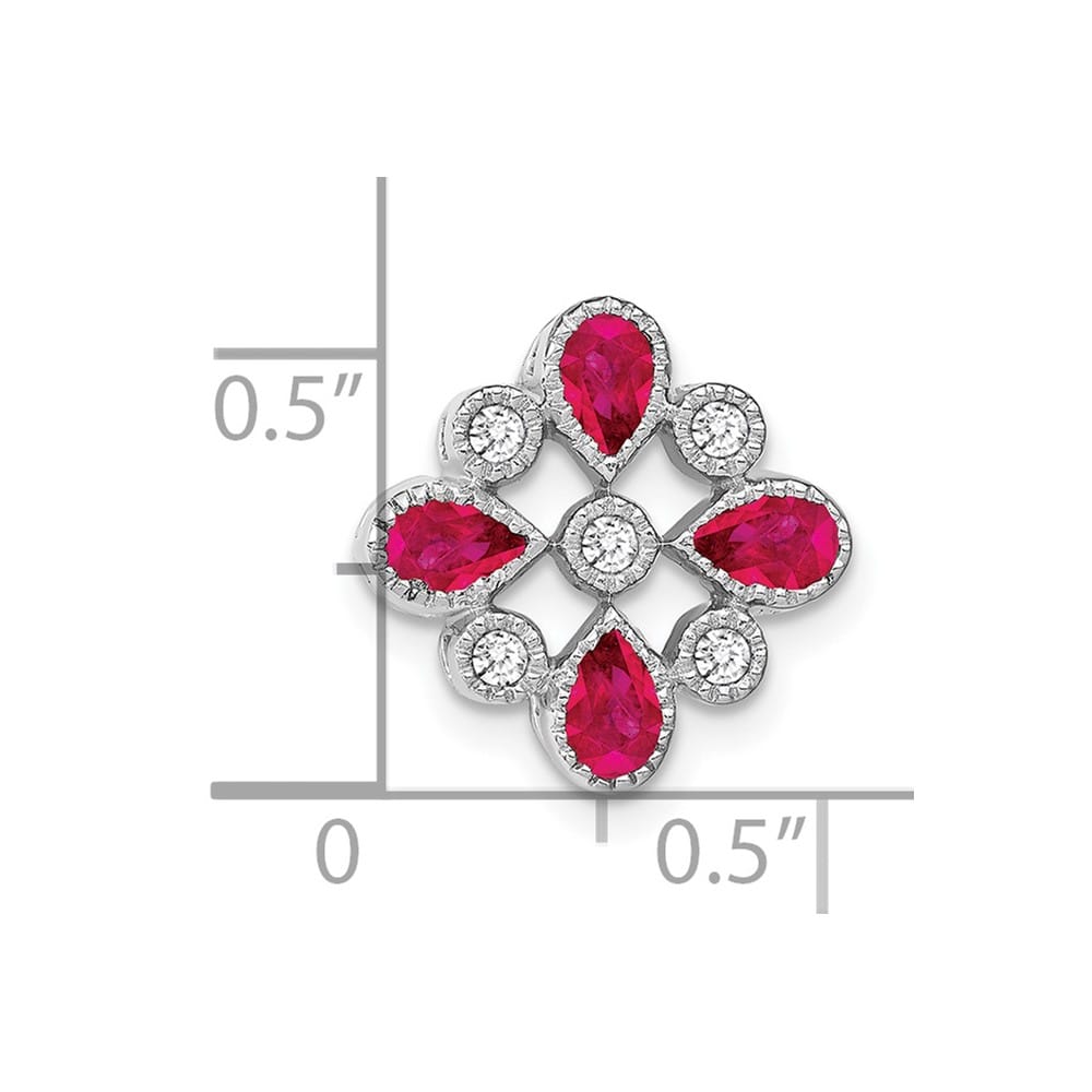 14K White Gold Pear Ruby and Diamond Chain Slide