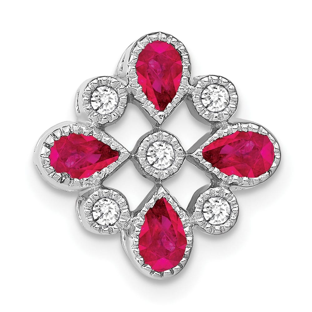 14K White Gold Pear Ruby and Diamond Chain Slide