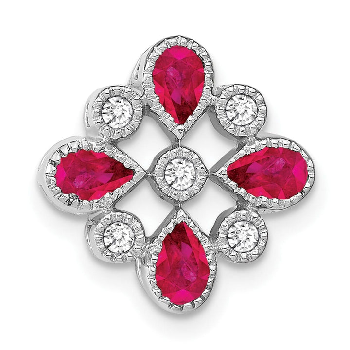 14K White Gold Pear Ruby and Diamond Chain Slide