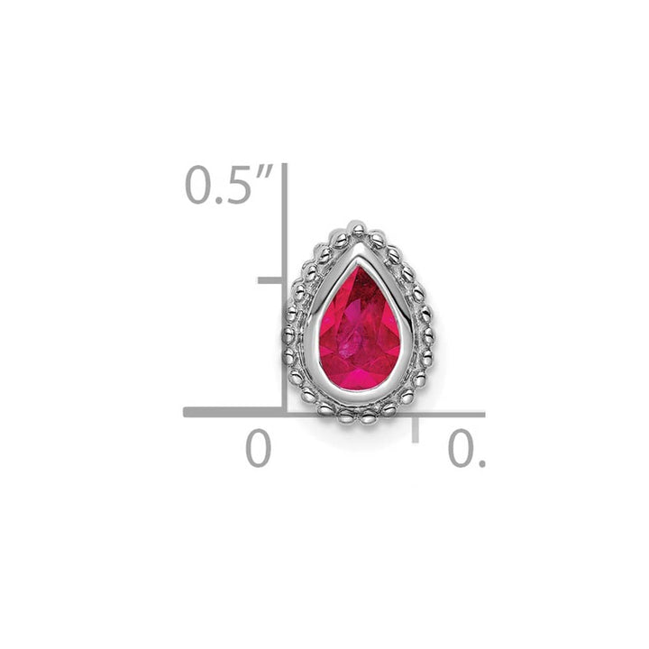 14K White Gold Pear Ruby Beaded Edge Chain Slide