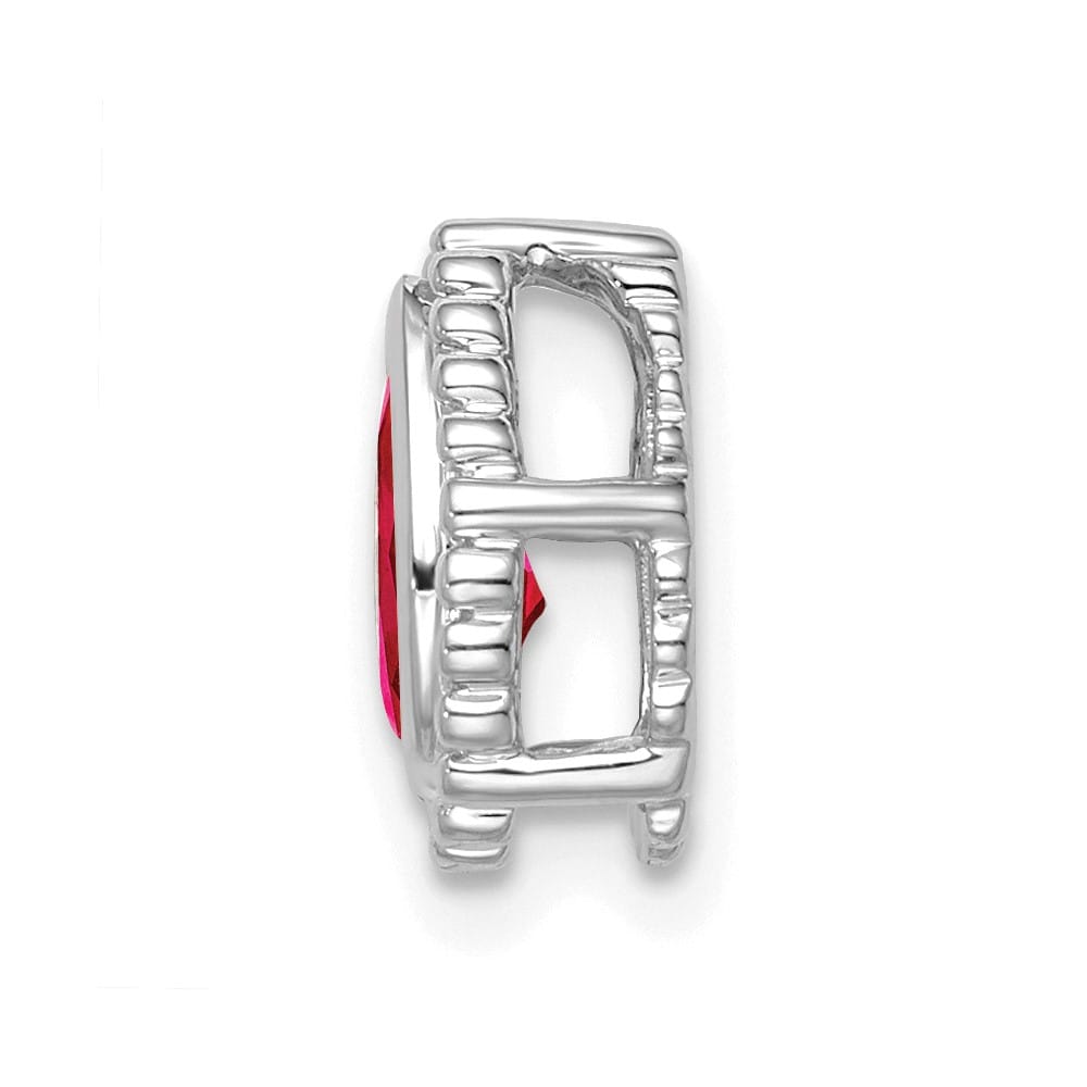 14K White Gold Pear Ruby Beaded Edge Chain Slide