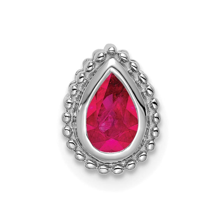 14K White Gold Pear Ruby Beaded Edge Chain Slide