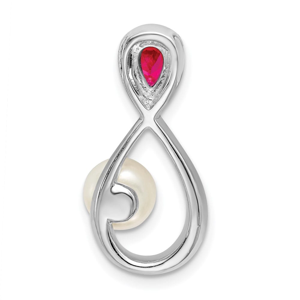 14K White Gold Pear Ruby/Freshwater Cultured Chain Slide