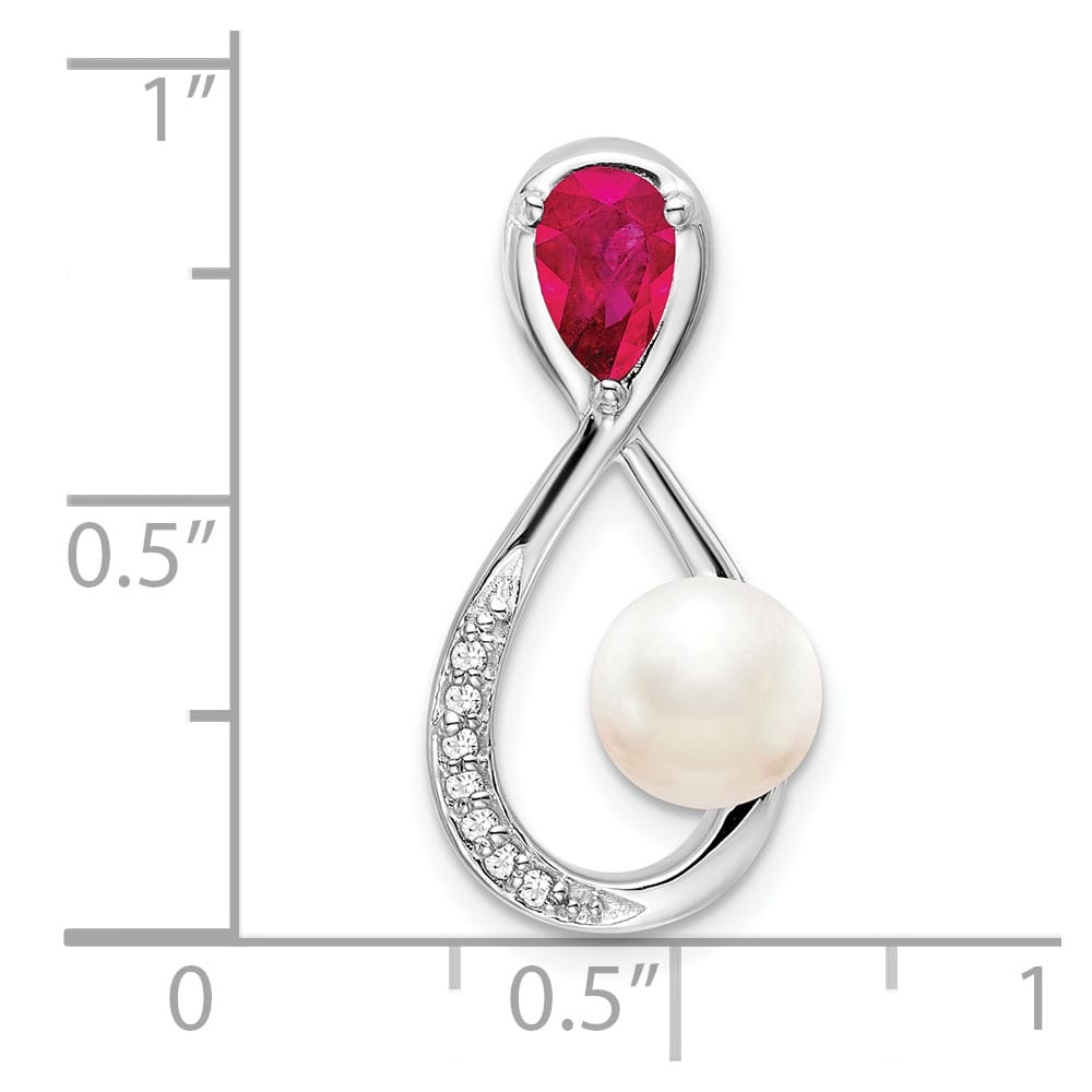 14K White Gold Pear Ruby/Freshwater Cultured Chain Slide