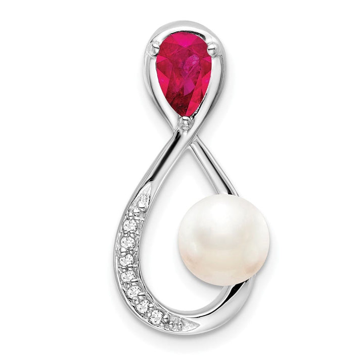 14K White Gold Pear Ruby/Freshwater Cultured Chain Slide