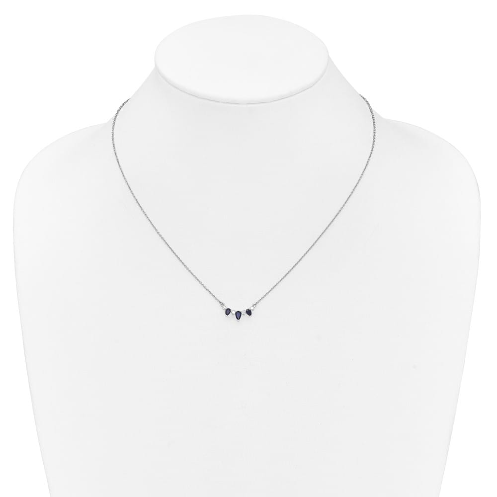 14K White Gold Pear Sapphire and Diamond 18 inch Necklace