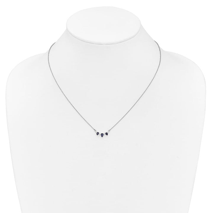 14K White Gold Pear Sapphire and Diamond 18 inch Necklace