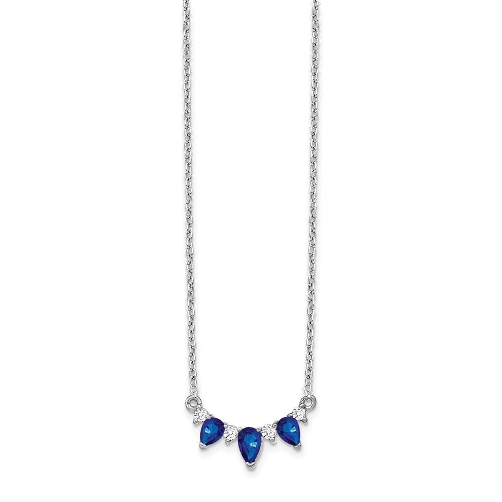 14K White Gold Pear Sapphire and Diamond 18 inch Necklace