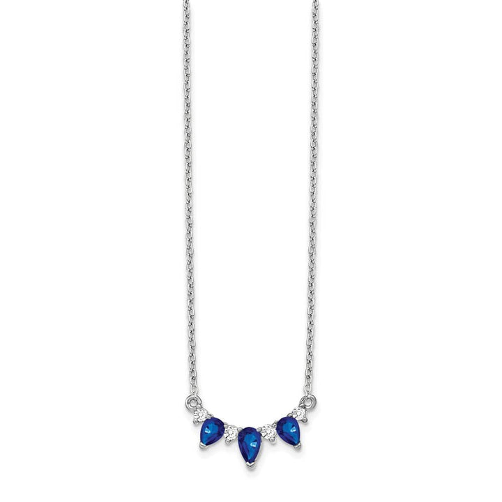 14K White Gold Pear Sapphire and Diamond 18 inch Necklace