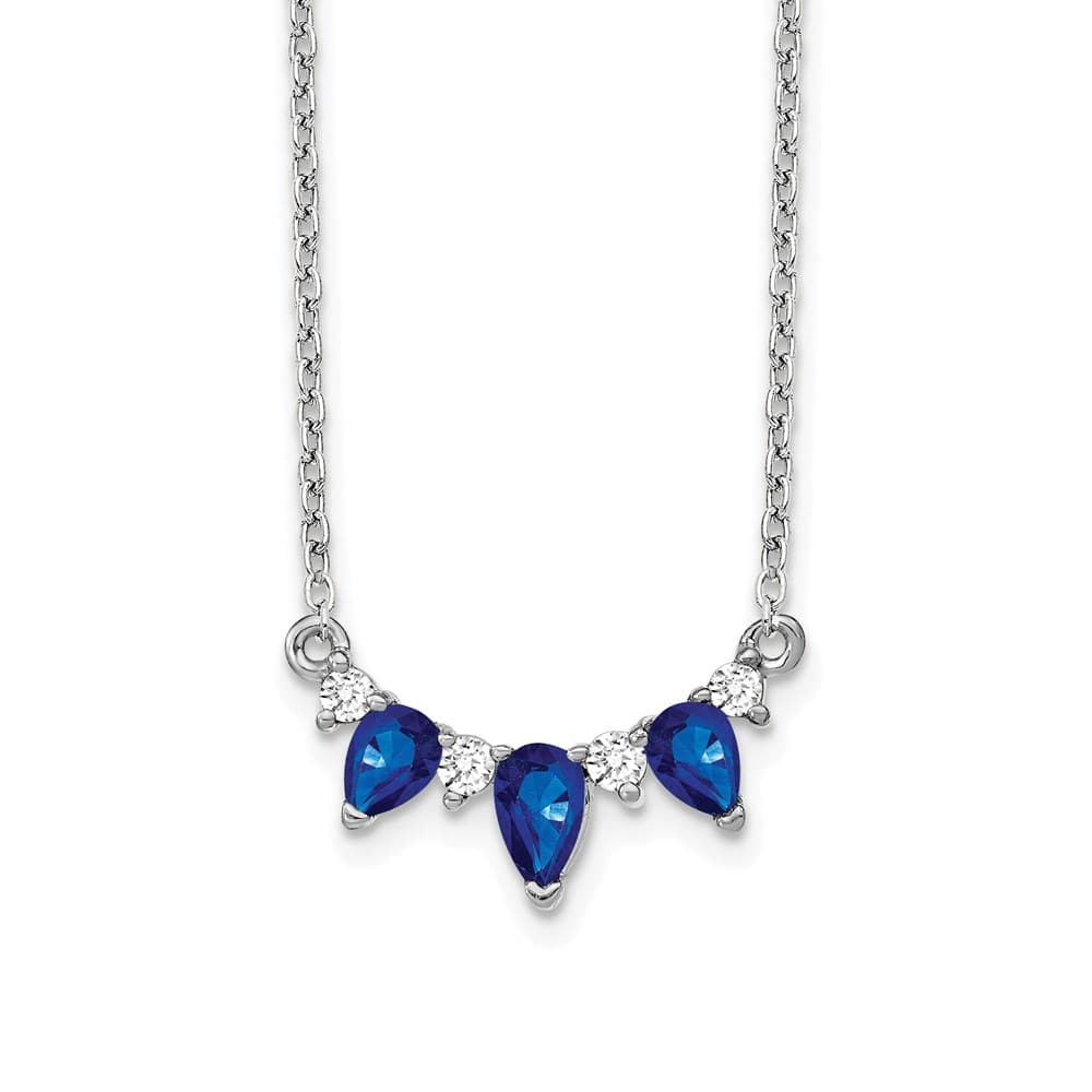 14K White Gold Pear Sapphire and Diamond 18 inch Necklace