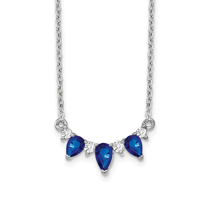 14K White Gold Pear Sapphire and Diamond 18 inch Necklace