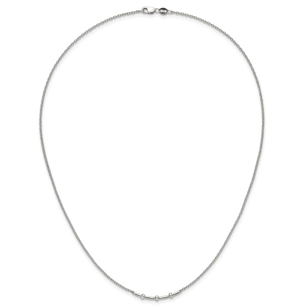 14K White Gold Polished 1/20 carat Diamond Curved Bar 18 inch Necklace