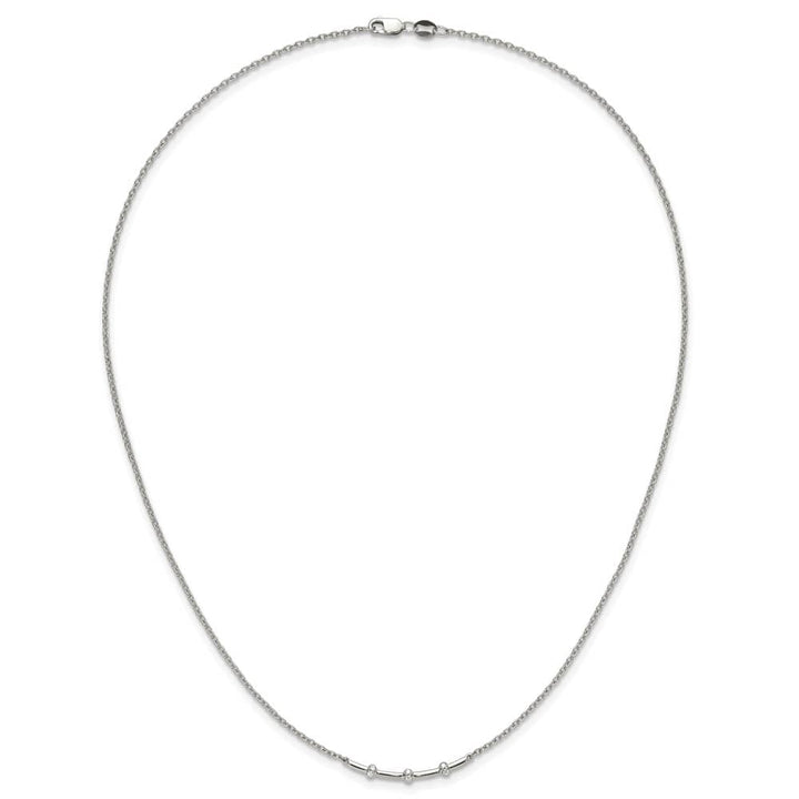 14K White Gold Polished 1/20 carat Diamond Curved Bar 18 inch Necklace