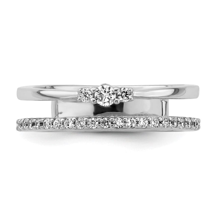 14k White Gold Polished 1/4 Carat Diamond Double Band Fashion Ring Ladies Stock Size 7 Ring Are Refundable