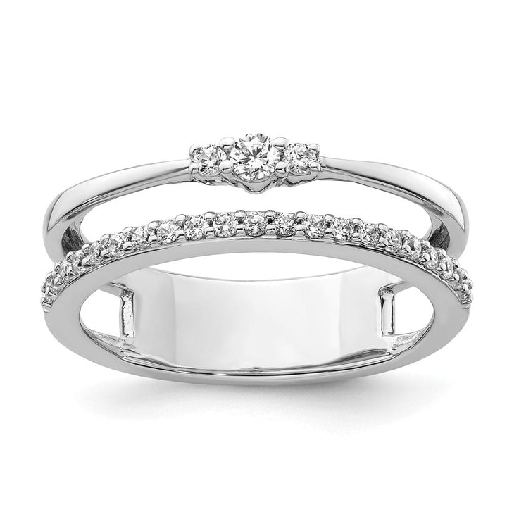 14k White Gold Polished 1/4 Carat Diamond Double Band Fashion Ring Ladies Stock Size 7 Ring Are Refundable