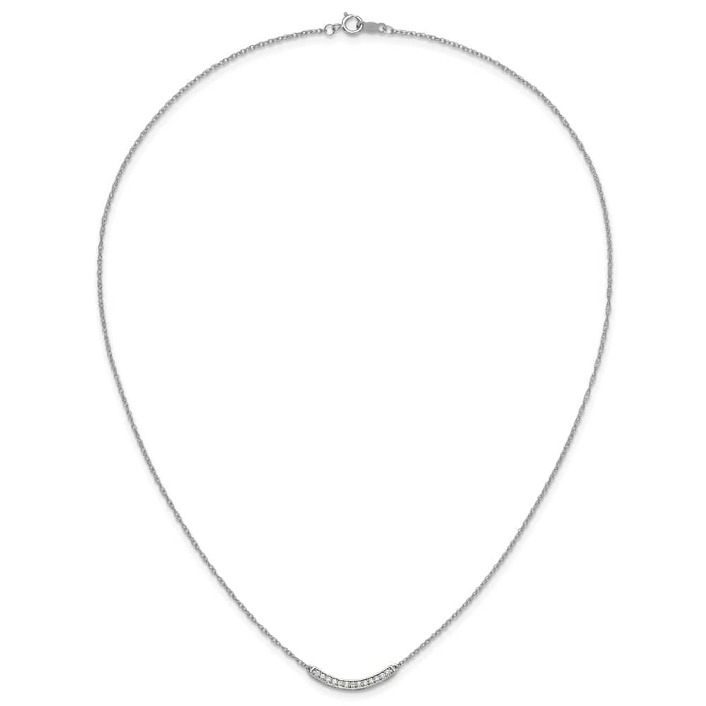 14K White Gold Polished 1/6 carat Diamond Curved Bar 18 inch Necklace