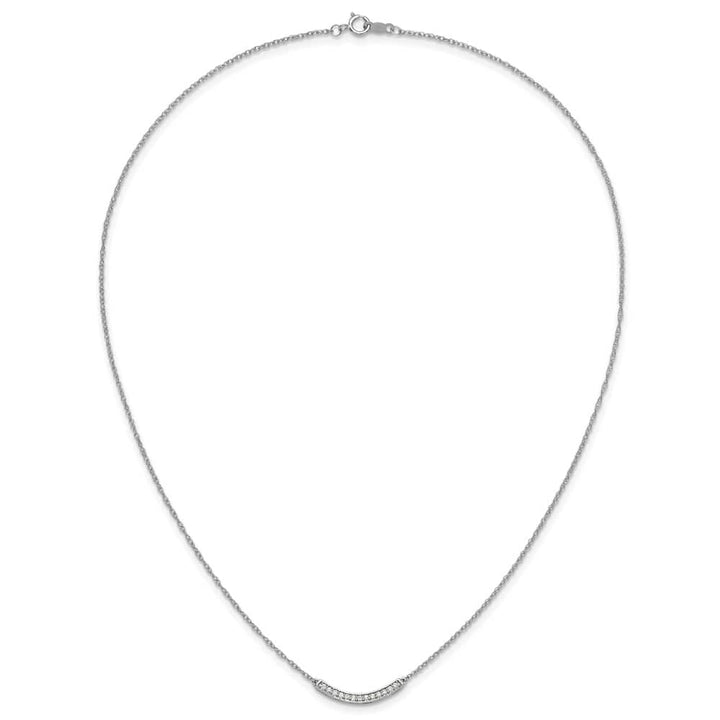 14K White Gold Polished 1/6 carat Diamond Curved Bar 18 inch Necklace