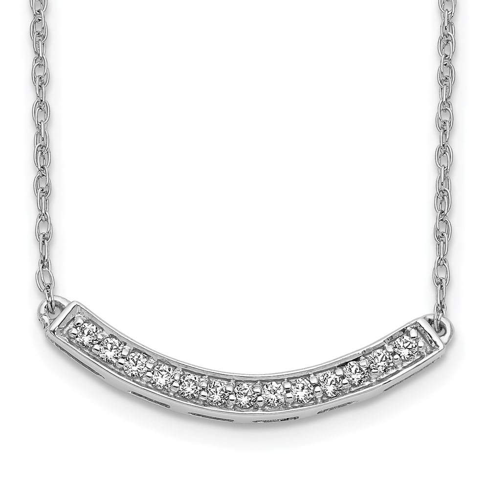 14K White Gold Polished 1/6 carat Diamond Curved Bar 18 inch Necklace