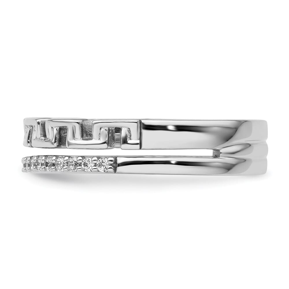 14k White Gold Polished 1/6 Carat Diamond Double Band Creek Key Band Ladies Stock Size 7 Ring Are Refundable