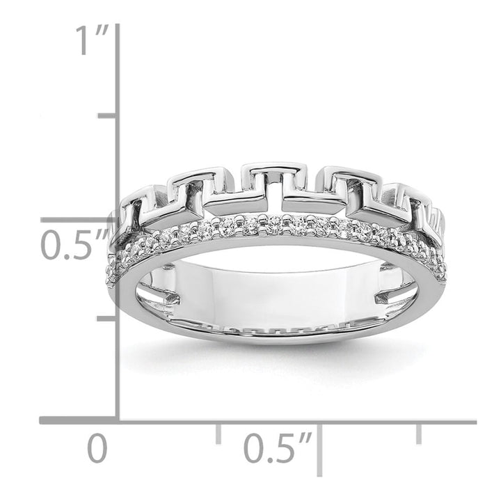 14k White Gold Polished 1/6 Carat Diamond Double Band Creek Key Band Ladies Stock Size 7 Ring Are Refundable