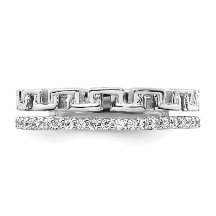 14k White Gold Polished 1/6 Carat Diamond Double Band Creek Key Band Ladies Stock Size 7 Ring Are Refundable