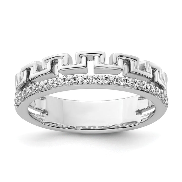 14k White Gold Polished 1/6 Carat Diamond Double Band Creek Key Band Ladies Stock Size 7 Ring Are Refundable
