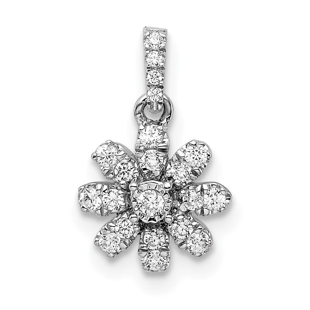 14K White Gold Polished 1/6 ct Diamond Flower Pendant
