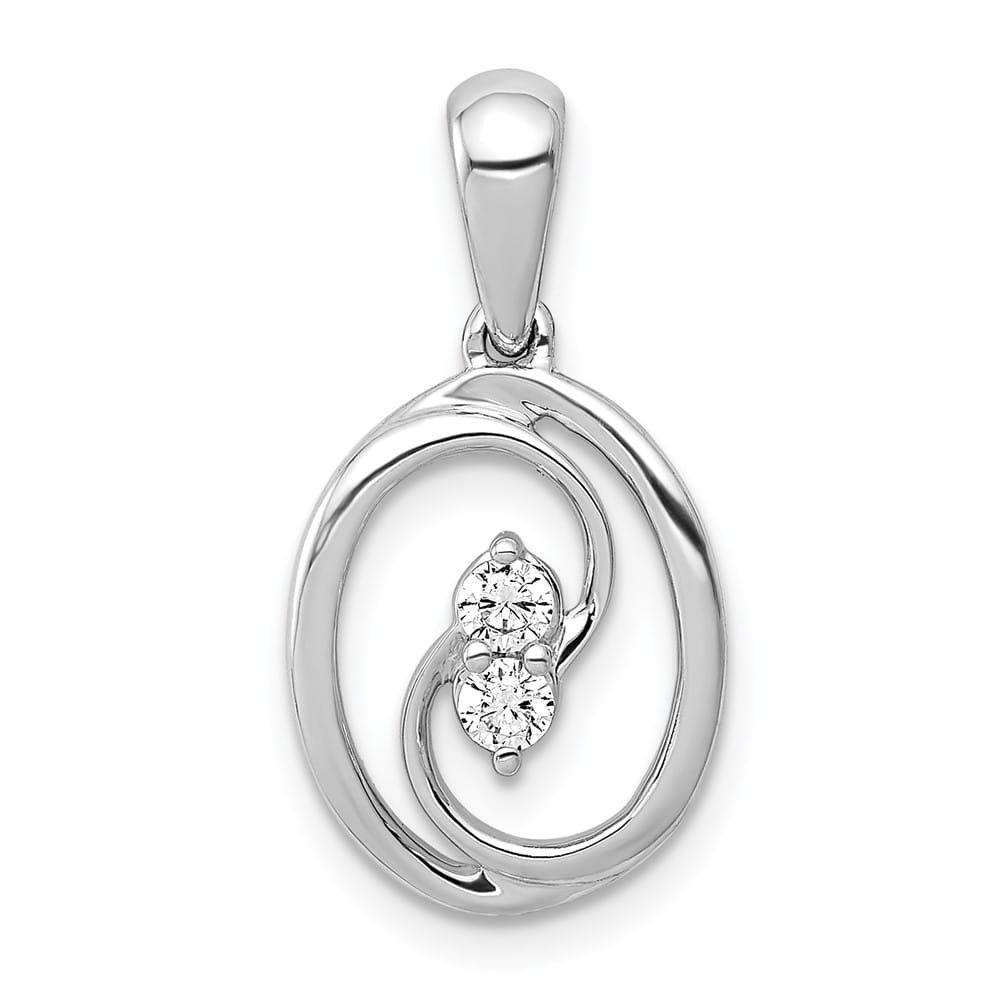 14K White Gold Polished 1/8 ct Diamond Oval Pendant
