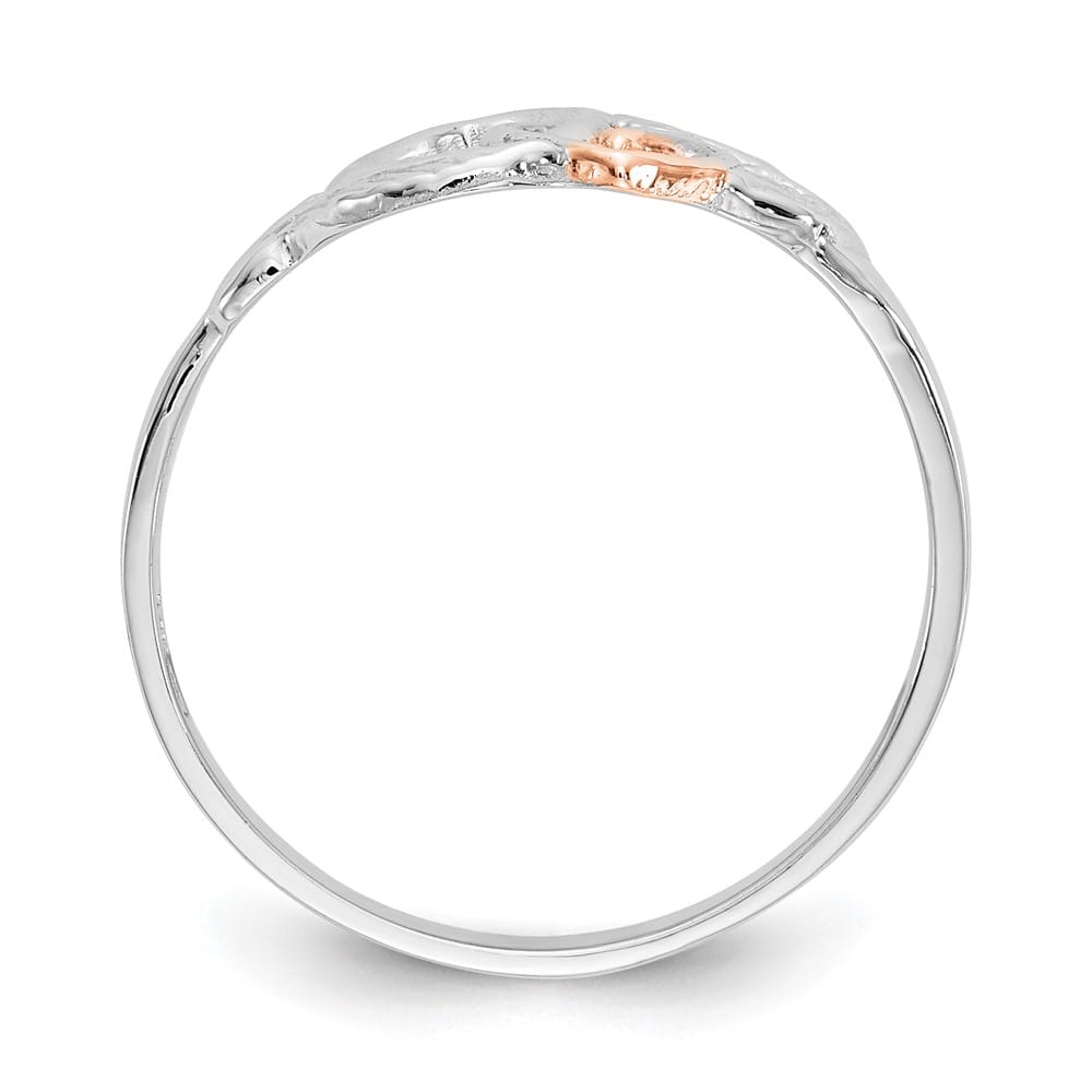 14k White Gold Polished 2 Hearts and Leaves Ring