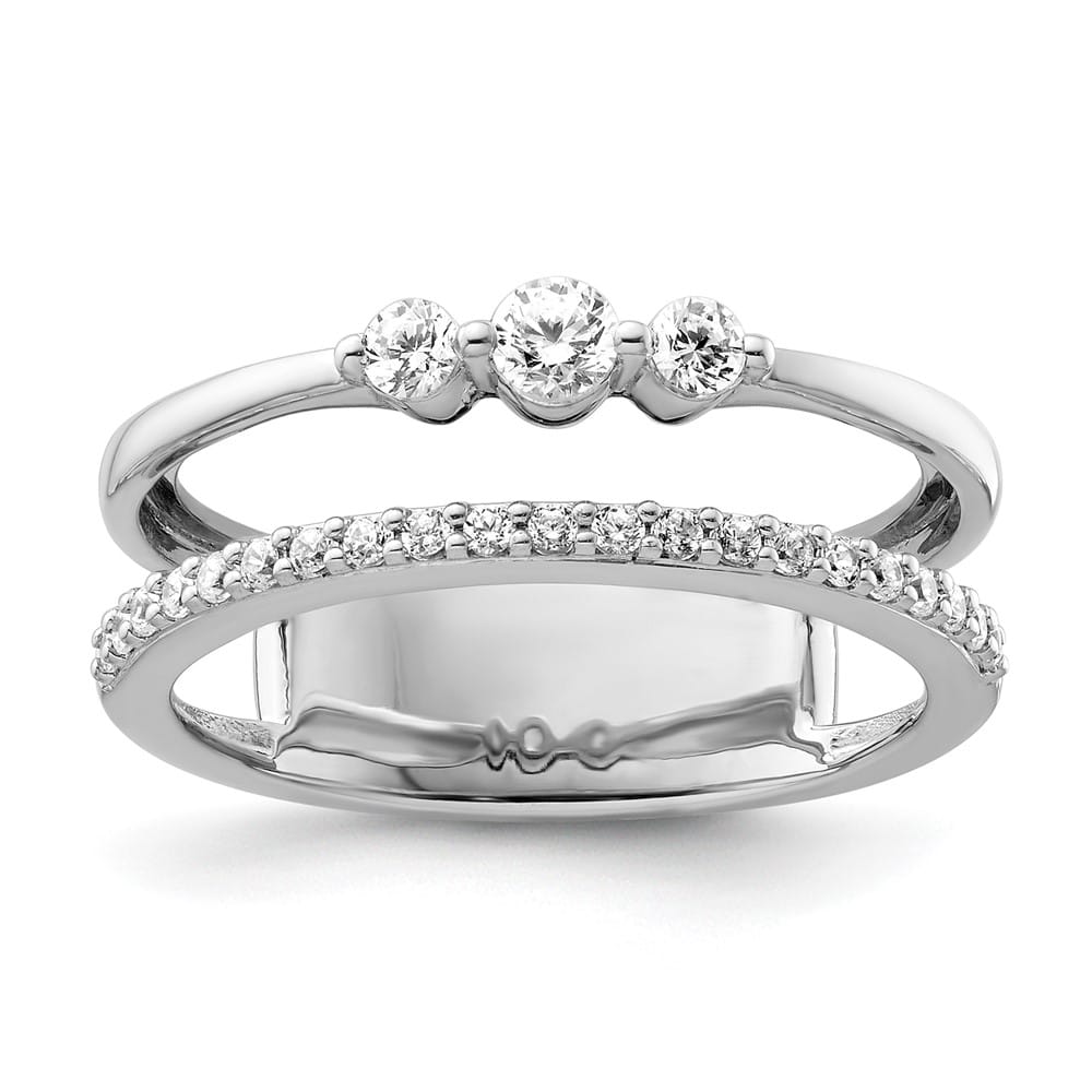 14k White Gold Polished 3/8 Carat Diamond Double Band Fashion Ring Ladies Stock Size 7 Ring Are Refundable