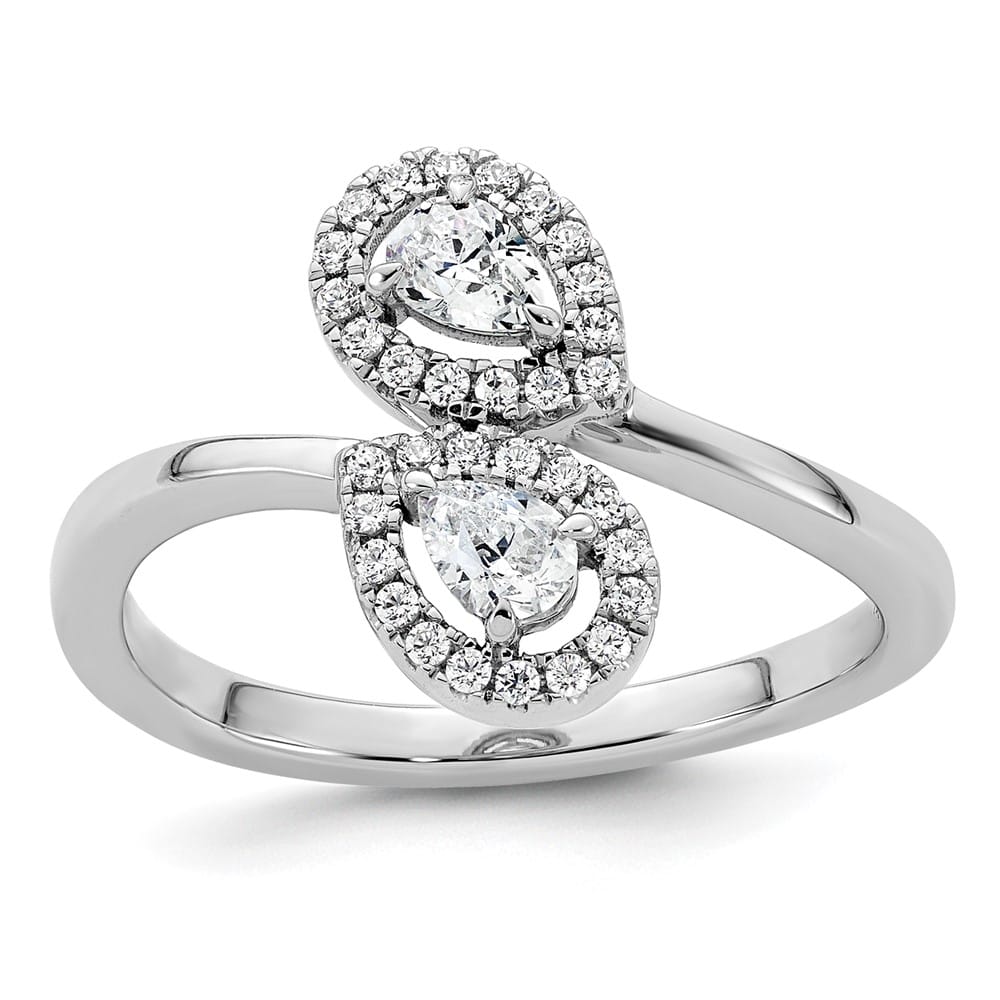 14k White Gold Polished 3/8 Carat Diamond Pear Halo Bypass Ring Ladies Stock Size 7 Ring Are Refundable