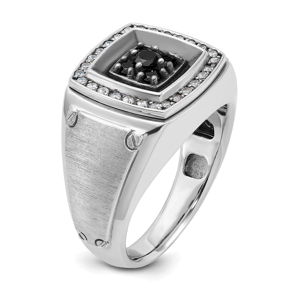 14k White Gold Polished and Satin Black and White Diamond Men's Ring