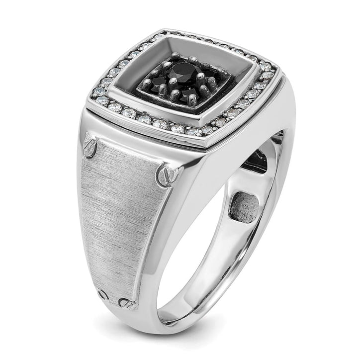 14k White Gold Polished and Satin Black and White Diamond Men's Ring